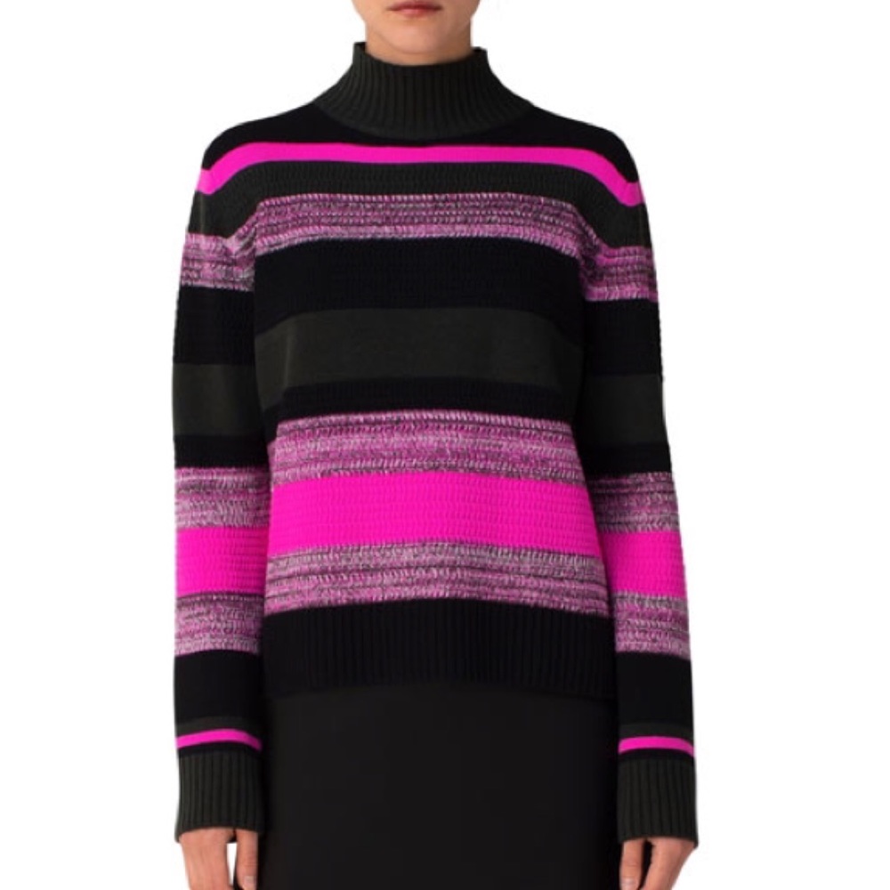 $795Akris punto Striped Wool & Cashmere Turtleneck Knit Sweater